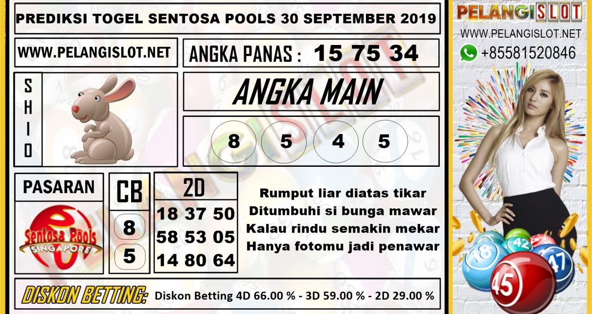 PREDIKSI TOGEL SENTOSA POOLS 30 SEPTEMBER 2019