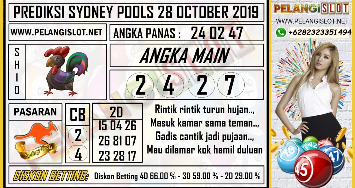 PREDIKSI SYDNEY POOLS 28 OCTOBER 2019