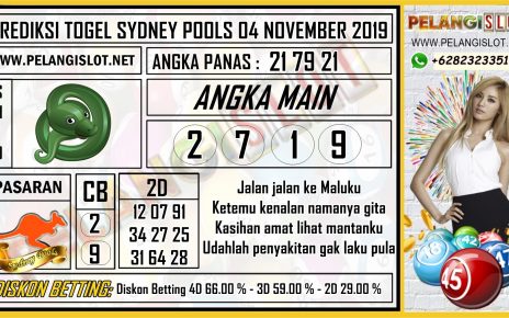 PREDIKSI TOGEL SYDNEY POOLS 04 NOVEMBER 2019