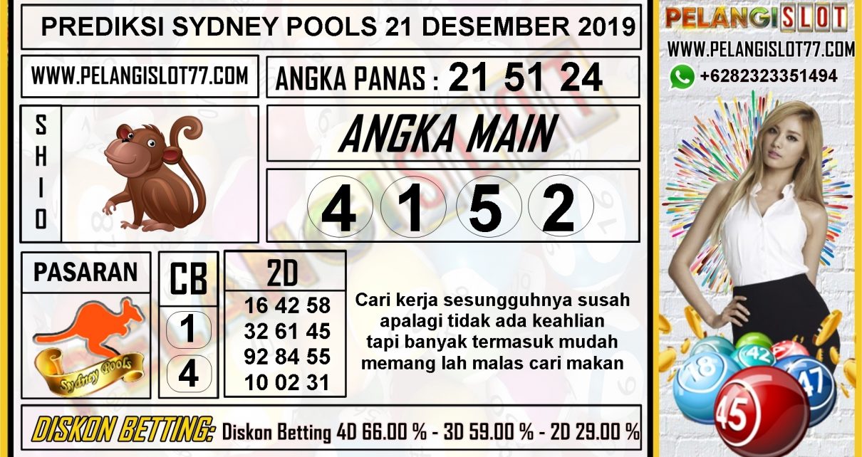 PREDIKSI SYDNEY POOLS 21 DESEMBER 2019