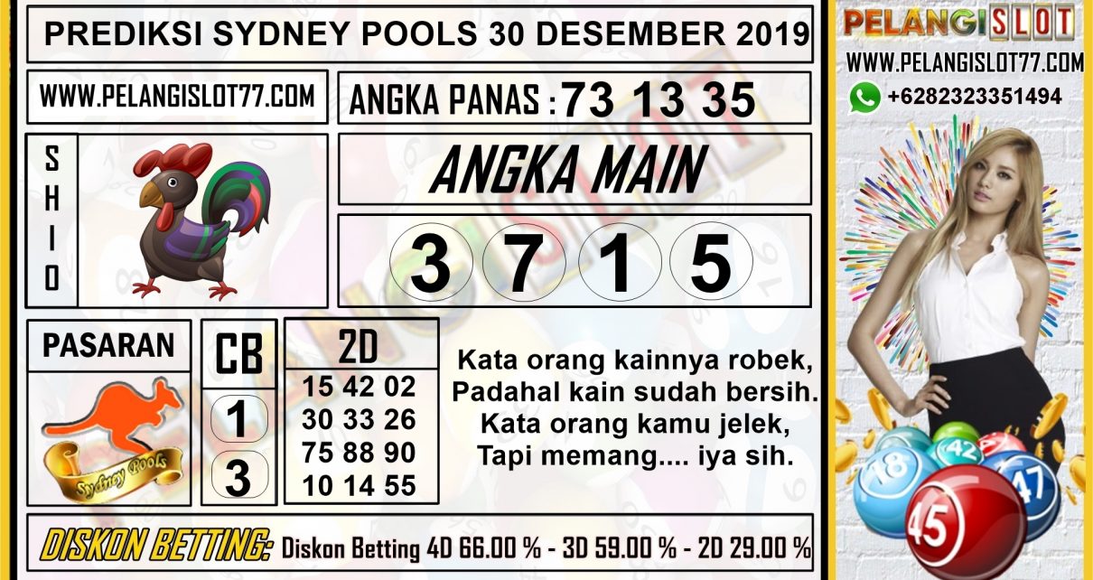 PREDIKSI SYDNEY POOLS 30 DESEMBER 2019