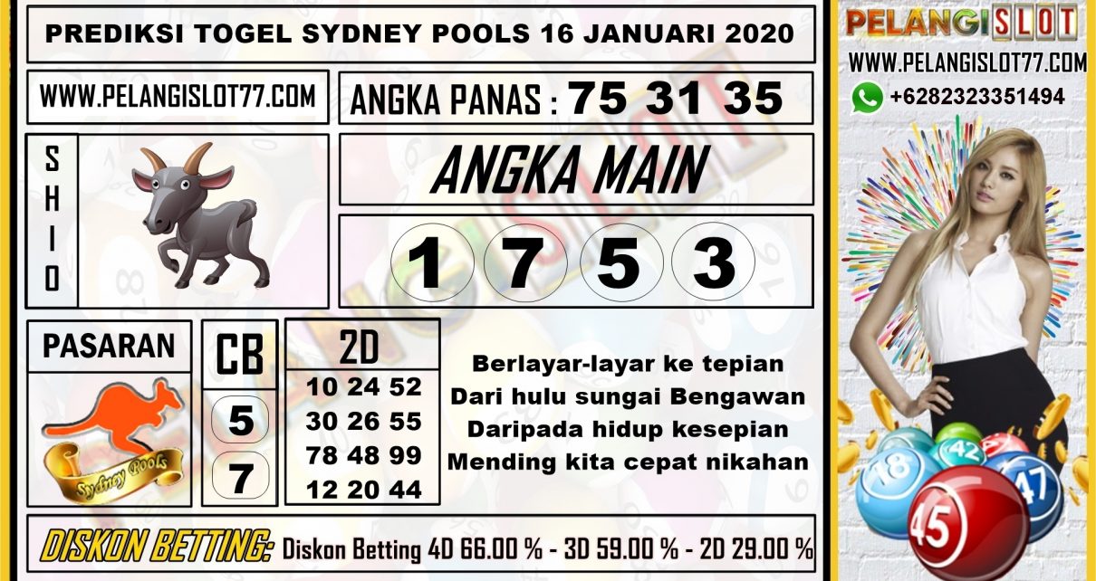 PREDIKSI TOGEL SYDNEY POOLS 16 JANUARI 2020