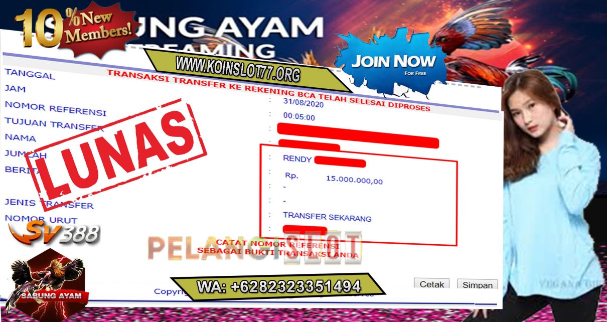 Bukti Kemenangan Member SABUNG AYAM SV388 TANGGAL 31 Agustus 2020