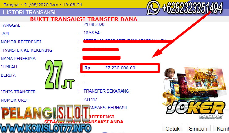 Bukti Kemenangan Joker Slot 21 Agustus 2020