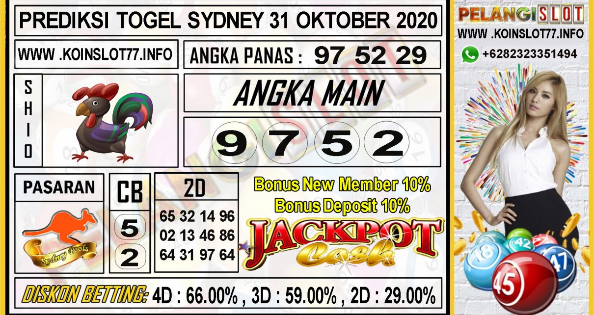 PREDIKSI TOGEL SYDNEY 31 OKTOBER 2020 ANGKA MAIN : 9 7 5 2 COLOK BEBAS : 5 / 2 SHIO : AYAM ANGKA PANAS : 97 52 29