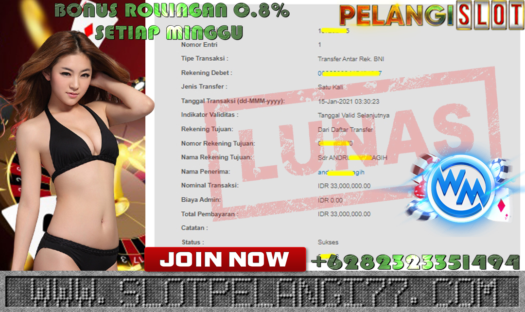 BUKTI KEMENANGAN MEMBER PELANGISLOT 15 JANUARI 2021