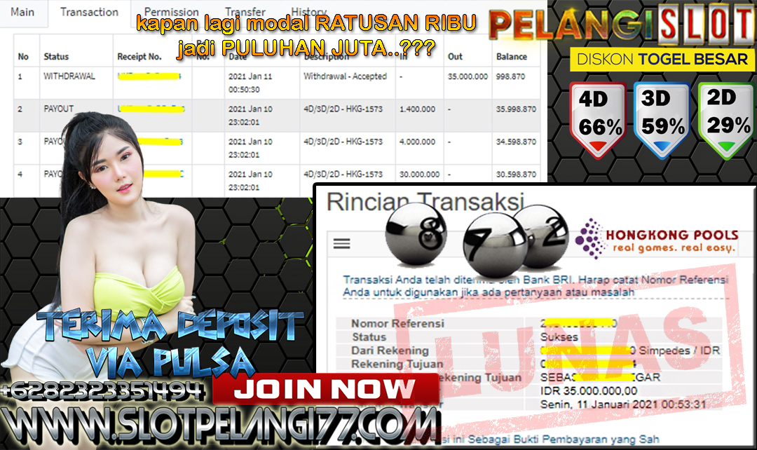 BUKTI KEMENANGAN MEMBER PELANGISLOT 11 JANUARI 2021