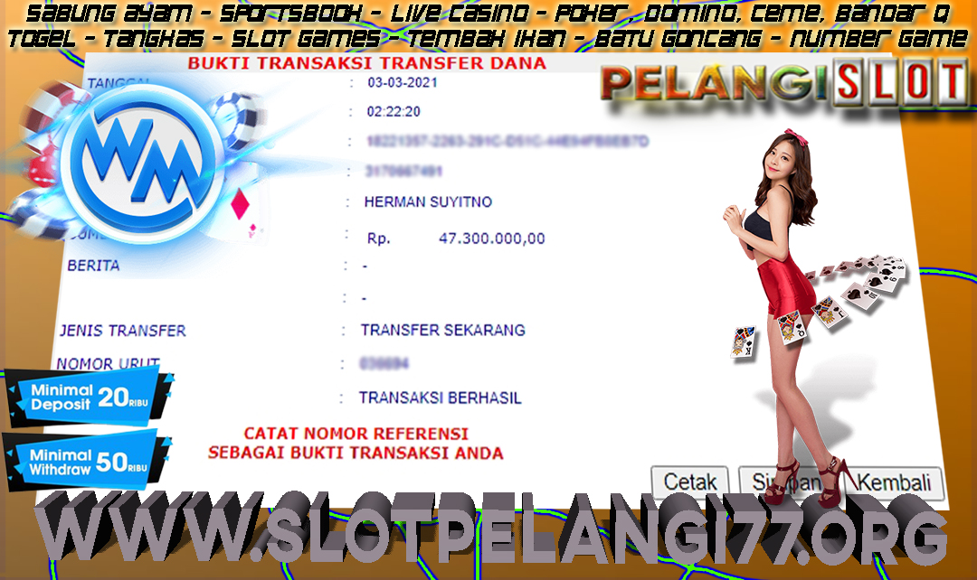 BUKTI KEMENANGAN MEMBER PELANGI SLOT 03 MARET 2021