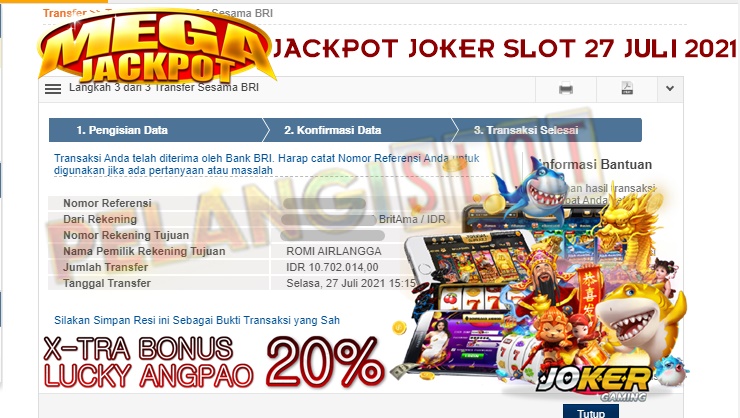 BUKTI KEMENANGAN MEMBER PELANGI SLOT 27 JULI 2021