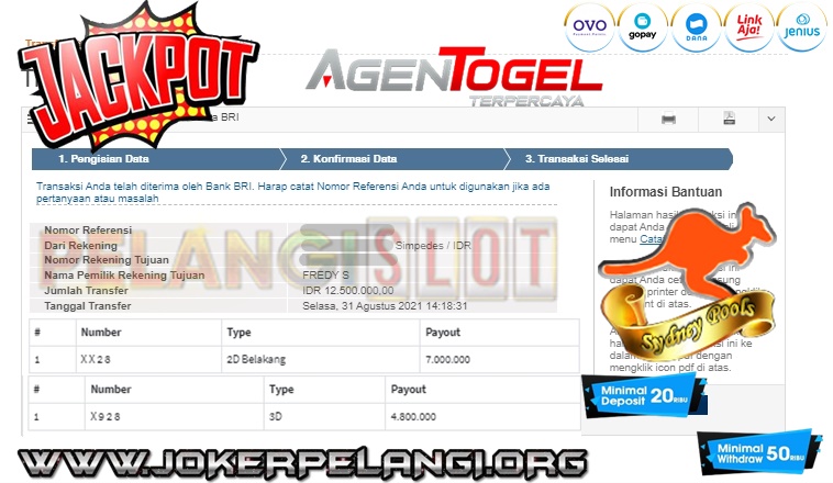 BUKTI KEMENANGAN MEMBER TANGGAL 31 AGUSTUS 2021